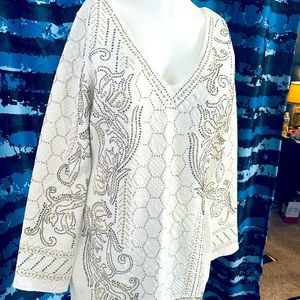 Stunning Quilted White And Gold Studded VENUS Long Sleeved Dress/Rear Zipper